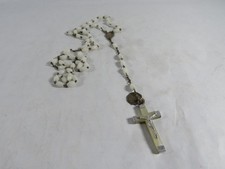 Rosenkranzkette weiß Perlen mit Kreuz Abbildung Nonne - Lourdes