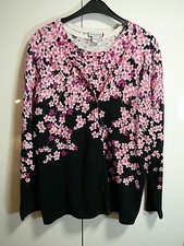 4 Imagini Twin-Set Pullover+Strickjacke Gr M schwarz Kirschblüten rosa weich WOW