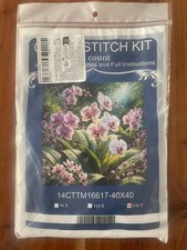 Stickpackung Stickbild Kreuzstich 14ct Orchideen 40x40cm vorgezeichnet mit Garn
