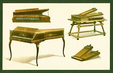 Lithographie anno 1892 - historische Musikinstrumente - Hammerklavier Fortepiano