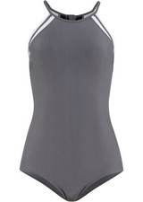 Badeanzug mit Ringerrücken Gr. 36 Grau Creme Damen Schwimmanzug Einteiler Neu