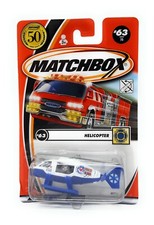 Matchbox 2002 No 63 Helicopter mit Logo 50 Jahre Blisterkarte MBX Superfast