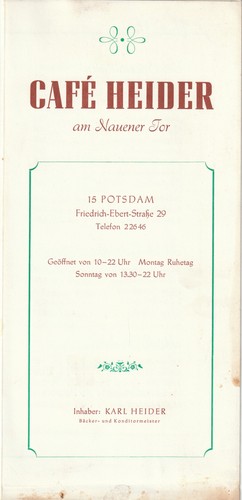 Ddr speisekarte potsdam - ddr, cafe