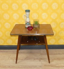 60er Jahre Cocktailtisch Resopal Teakoptik/Goldrand + Ablage Beistelltisch retro