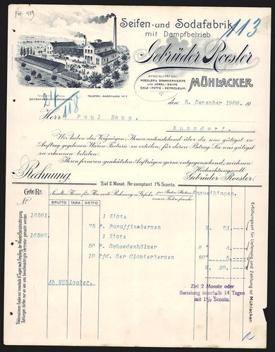 Rechnung mühlacker 1908 - rechnung,