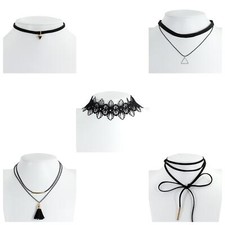 Halskette Punk Gothic Damen Kette Halsband Choker Spitze Schwarz - wählbar