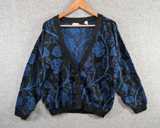 Carriage Court Vintage 80's Floral V-Neck Button Up Cardigan Pullover Pulli XL