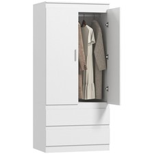 Kleiderschrank mit 2 Soft-Close-Türen Garderobenschrank mit 2 Schubladen Weiß