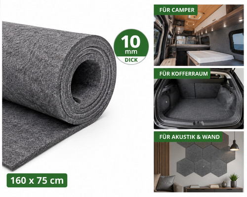 Filzmatte 10mm grau 160x75cm - 10mm,