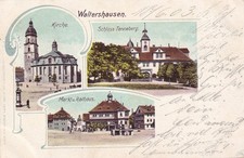 Bahnpost  BERLIN - EISENACH ,Ak. Waltershausen ,Schloss Tenneberg, Markt ,Kirche