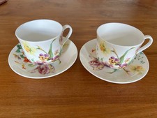 2 Stück Ihr große Milchkaffeetassen Unterteller Blumen floral