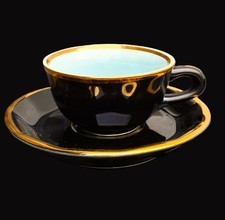 Espresso Tasse Set Porzellan schwarz blau gold Apilco France vintage selten