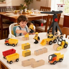 Kinder Kran Spielzeug Holzspielzeug Baustelle ab 3 Jahre Junge Turmkran Bagger