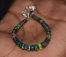 Solid 925 Sterlingsilber Natürlich Äthiopische Opal Edelsteinperlen 7 " Armband