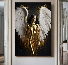 XL LEINWAND BILD ER BIS 170x110x5 ENGEL NACKTE FRAU EROTIK WANDBILD GOLD SCHWARZ