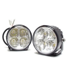 Motorrad LED Tagfahrlicht Set Rund mit Halter Schwarz Klar E-geprüft 00RL E4
