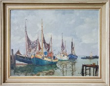 Gemälde Öl Landschaft Hafen Schiffe Norddeutsch Harlingersiel Paul Ernst Wilke