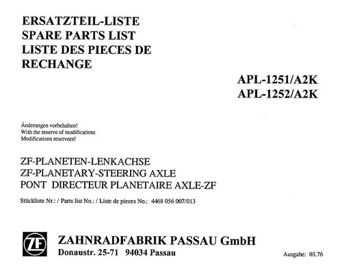 Ersatzteilliste allradachse - ersatzteilliste, zf