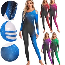 Damen Gradient Tanz Bodysuit Gymnastik Leotard Figure Ice Skating Jumpsuit