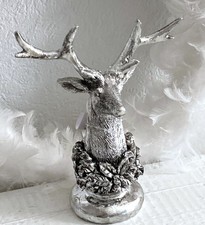 Hirsch Hirschkopf m. Kranz  Geweih Rentier Rentierkopf, Büste Figur Silber