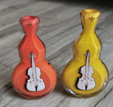 2 x wunderschöne Schnupftabak - Flasche buntes Glas Geigenmotiv, Noten