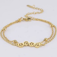 Edelstahl  gold Fußkettchen mit Tierpfoten Hund Katze Damen Fußkette bis 26cm