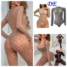 DE iEFiEL Sexy Damen Overall Sheer Body Leopardendruck Bodystockings Nightclub