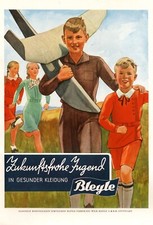 Kindermode Bleyle Stuttgart XL Farbreklame ! 1936 Segelflugzeug Jugend Werbung