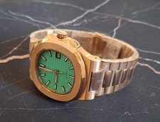 Automatik Herrenuhr NH35 Edelstahl Seiko Mod Armbanduhr Datum Türkis Roségol