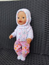 Puppenkleidung 43 cm 5tlg Handmade Set m. Schalmütze, Socken und Stirnband