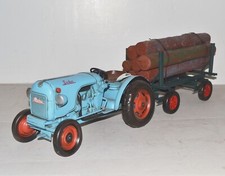 Blechtraktor Oldtimer Marke Eicher Traktor Gespann mit Holzanhänger L 62 cm