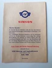 Tüte Fahrzeugpapiere Anleitung Simson original DDR Neuwertig Versandkostenfrei 