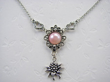 Trachten Kette Rosa Stein Edelweiß Herz Ohrringe Wasen Dirndl SET Oktoberfest