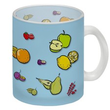 Glas Tasse in blau zum Thema Obst mit verschiedenen Früchten