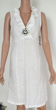 NEU ITALY Leinenkleid 100% Leinen Kleid Urlaubskleid S M 36 38 weiß Sommerkleid