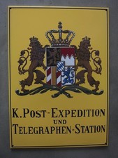Tolles Emailschild K. Post - Expedition 500 Jahre Post, 57 x 80cm groß, Bayern