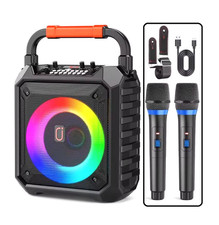 Karaoke Maschine mit 2 drahtlosen Mikrofones Tragbare Bluetooth Lautsprecher Neu