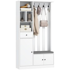 Garderobe Set Flurgarderobe mit Sitzbank, Schuhschrank, 4 Haken, Weiß