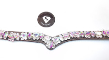 V Stirnriemen Leder braun geschwungen Diadem irisierender Strass 43 cm WB NEU