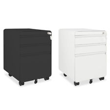 Rollcontainer Aktenschrank mit 3 Schubladen Räder Stahl Büro-Rollcontainer DE