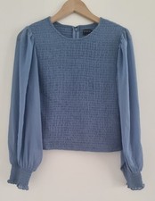 1. State - Blusentop, gesmokt, Blau, Chiffonärmel, Gr. M