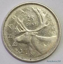 Silver Coin – 25 Cents REINDEER, Silver Coin 1965 from Canada – QEII.