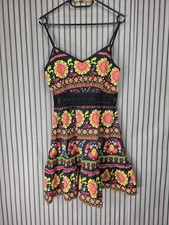 Temu hawaii bohemian Kleid m 38 schwarz mesh bunt pink gelb rot