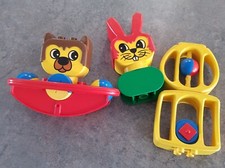 6x Lego DUPLO 80er 2 Rassel 2 Tiere Wippe mit Rollen+Stein
