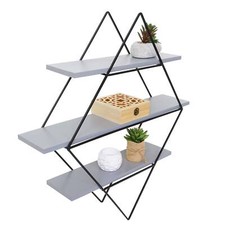 B-Ware Wandregal MCW-A80, Hängeregal Regal, Echtholz 60x55x12cm grau-blau