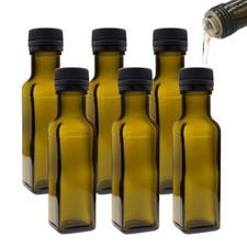 6 Ölflaschen 100ml mit Ausgießer grün/braune Glasflaschen Ölspender + Etiketten
