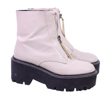 H&M Stiefeletten Chunky Boots Gr. 37 Kunstleder creme schwarz Plateau Zip SH498