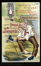 AK Die dicke Berta und Krause auf der Treppe, Neujahrsgruß, frauenfeindlicher H 