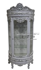 Gebogene Vitrine Kristallvitrine Luigi XV Barockstil Weiß Und Silber Swarovski L