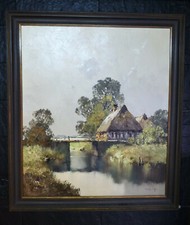 großes Gemälde, Spachteltechnik/Lw, Erich Paulsen "Bauernkate", signiert  81x92